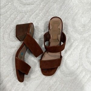 Brown Suede Women's Block Heel Sandals